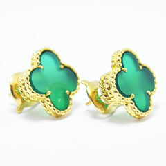 Rare Van Cleef & Arpels Chalcedony Vintage Alhambra 18KT Yellow Gold Earrings