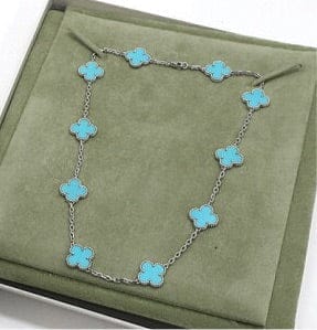 Van Cleef & Arpels Turquoise Vintage Alhambra 18KT White Gold Necklace