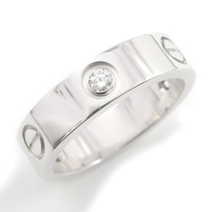Cartier 3P Half Diamond 18KT White Love Ring Size 57/ 8