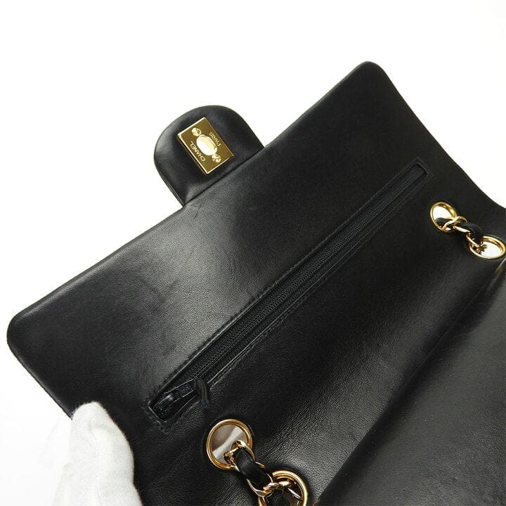 Vintage CHANEL Black Lambskin Gold Hardware Medium Double Flap Bag