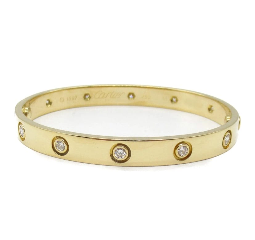Cartier 10 Diamond 18KT Yellow Gold Love Bracelet Size 16, w/ Certificate