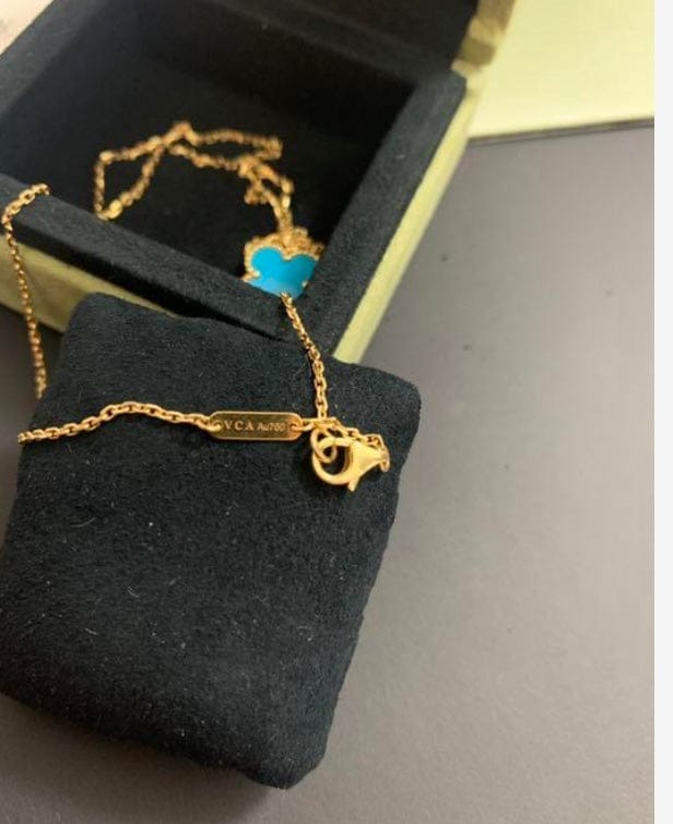 Van Cleef & Arpels Turquoise Vintage Alhambra 18KT Yellow Gold Necklace