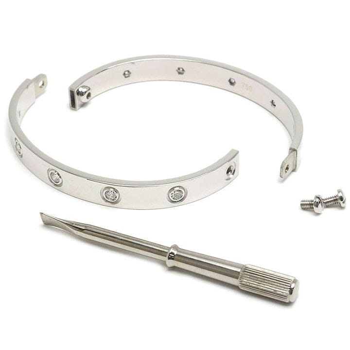 Cartier 10P Diamond 18KT White Gold Love Bracelet Size 16