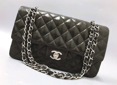 CHANEL CC Black Lambskin Double Flap Silver Hrdware Quilted Handbag