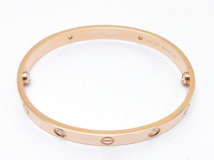 Cartier 4 Diamond Rose Gold Love Bracelet Size 17