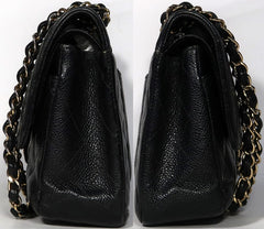 CHANEL Black Caviar Leather Gold Hardware Double Flap Bag