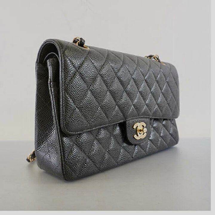 CHANEL Caviar Leather 23cm Small Double Flap Gold Hardware Shoulder Handbag