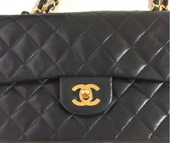 CHANEL Black Lambskin 24KT Gold Hardware 25 Quilted Leather Handbag / Crossbody