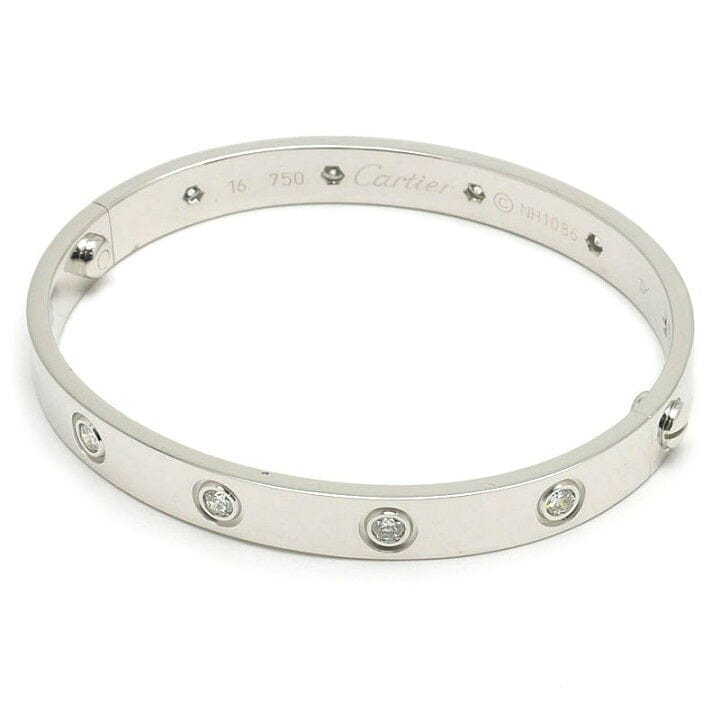Cartier 10P Diamond 18KT White Gold Love Bracelet Size 16