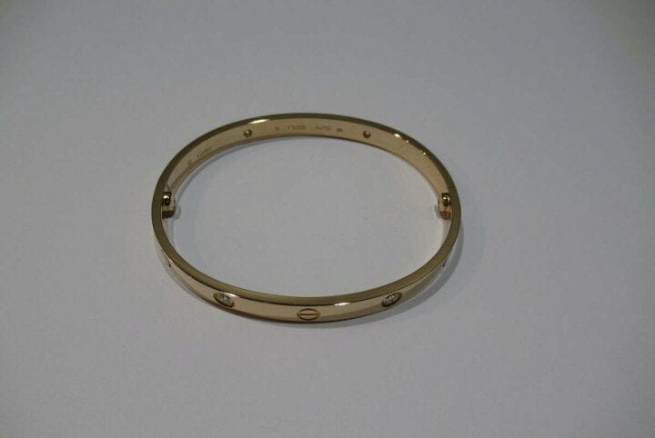 Cartier 4 Diamond 18KT Rose Gold Love Bracelet, Size 19 W/ Cert