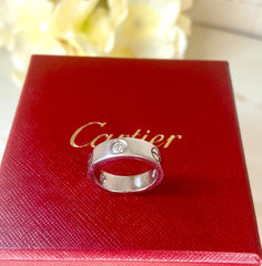 Cartier 3 Diamond 18Kt White Gold Love Ring Size 52/ US 6