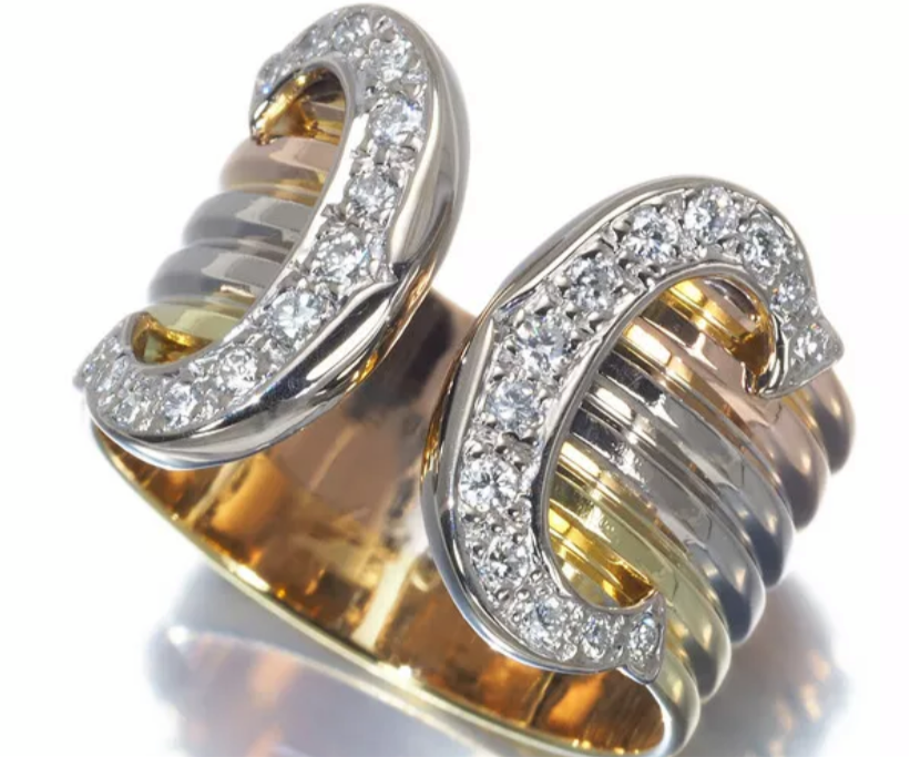 Cartier Diamond 2C Wide 18KT Trinity Tri-Gold Ring #51/ US 5.5