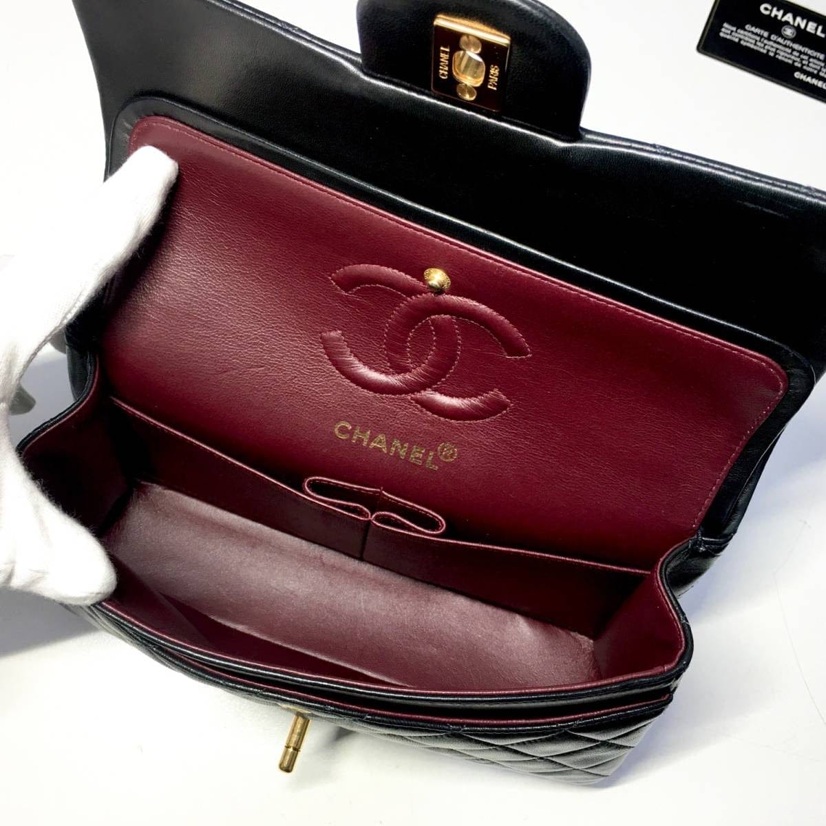 CHANEL Black Lambskin GHW Quilted Double Flap Handbag