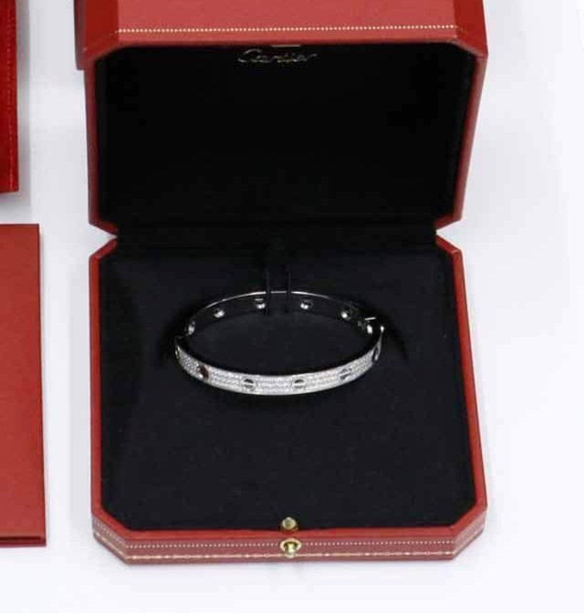 Cartier Diamond Black Ceramic 18KT White Gold Love Bracelet Size 18