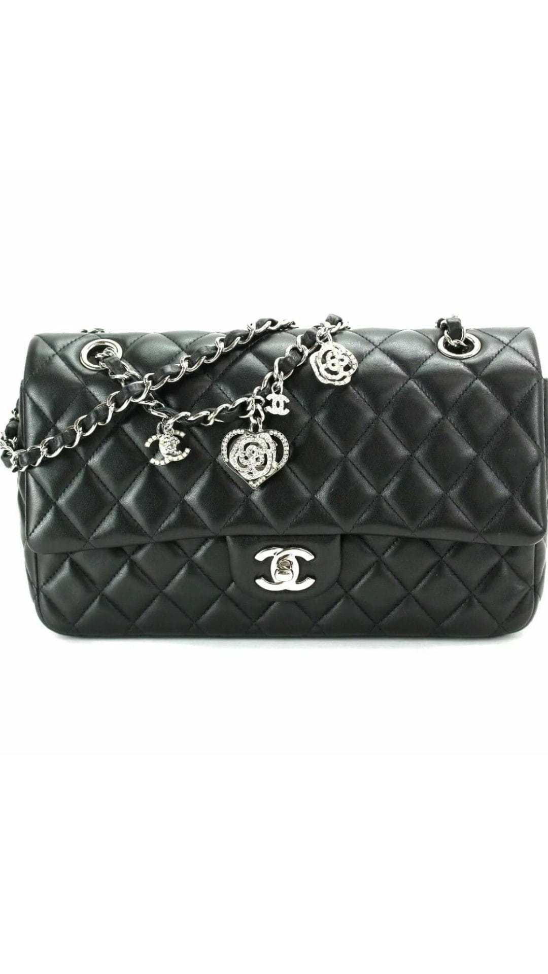 CHANEL CC Embellishments Double Flap Black Caviar Handbag