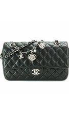 CHANEL CC Embellishments Double Flap Black Caviar Handbag