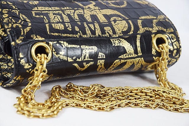 CHANEL Gold Graffiti Crocodile Embossed Mini 2.55 Reissue Classic Flap Bag