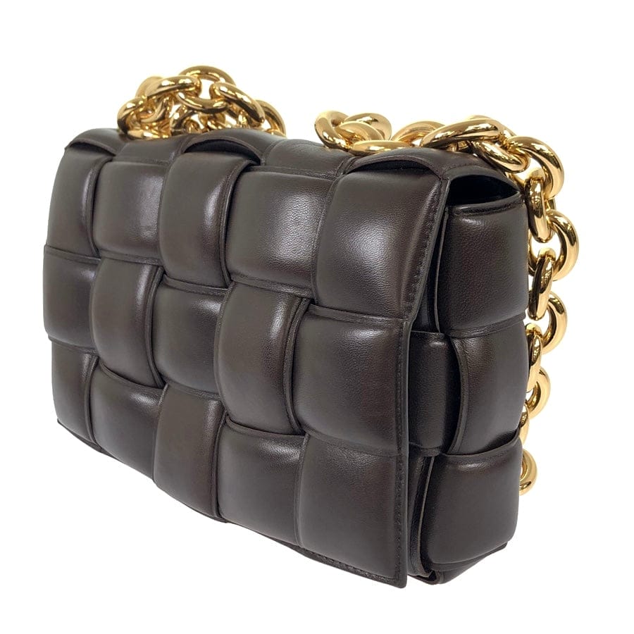 Bottega Veneta Chain Cassette Padded Interacciato Black Leather Gold Hardware Bag