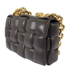 Bottega Veneta Chain Cassette Padded Interacciato Black Leather Gold Hardware Bag