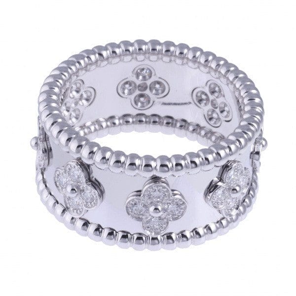 Van Cleef & Arpels Diamond Perlee Clovers 18KT White Gold Ring