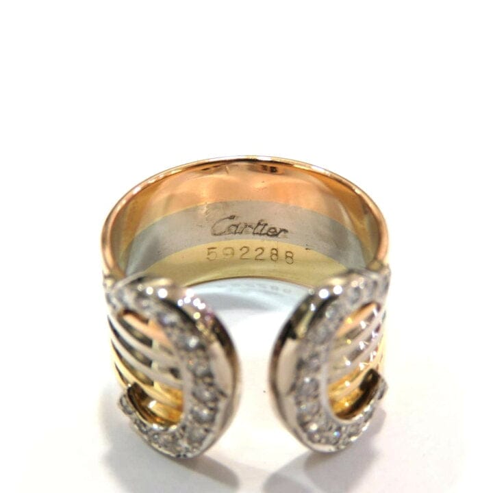 Cartier Diamond 2C Wide 18KT Trinity Tri-Gold Ring #51/ US 5.5
