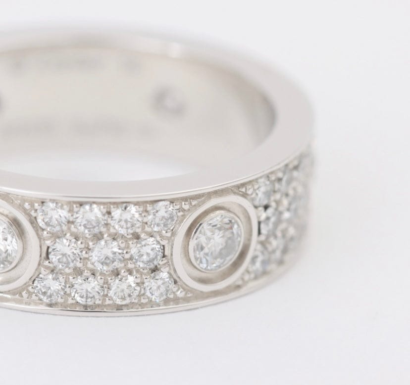 Cartier Full Diamond Paved 18KT White Gold Love Ring Size 58