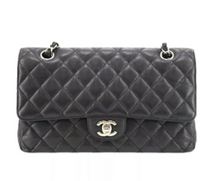 CHANEL Black Caviar Leather Silver Hardware 25 Double Flap Handbag