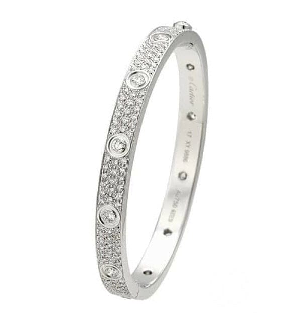 Cartier Full Diamond-Paved 18KT White Gold Love Bracelet Size 17