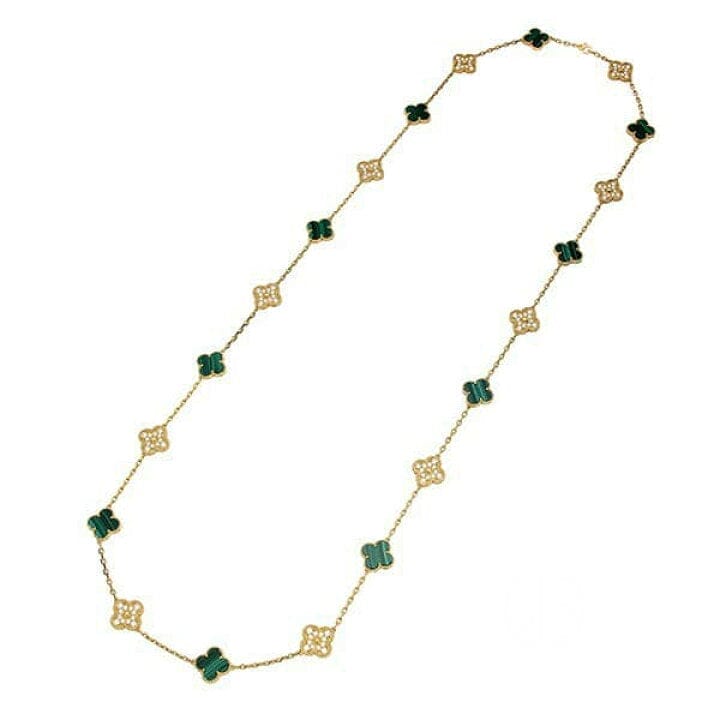 Van Cleef & Arpels Diamond Malachite Vintage Alhambra Long 20 Motif Necklace