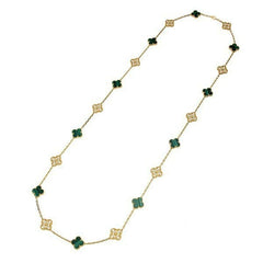 Van Cleef & Arpels Diamond Malachite Vintage Alhambra Long 20 Motif Necklace