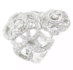 CHANEL Diamond Camelia 18KT White Gold Bypass Ring Size 5.5
