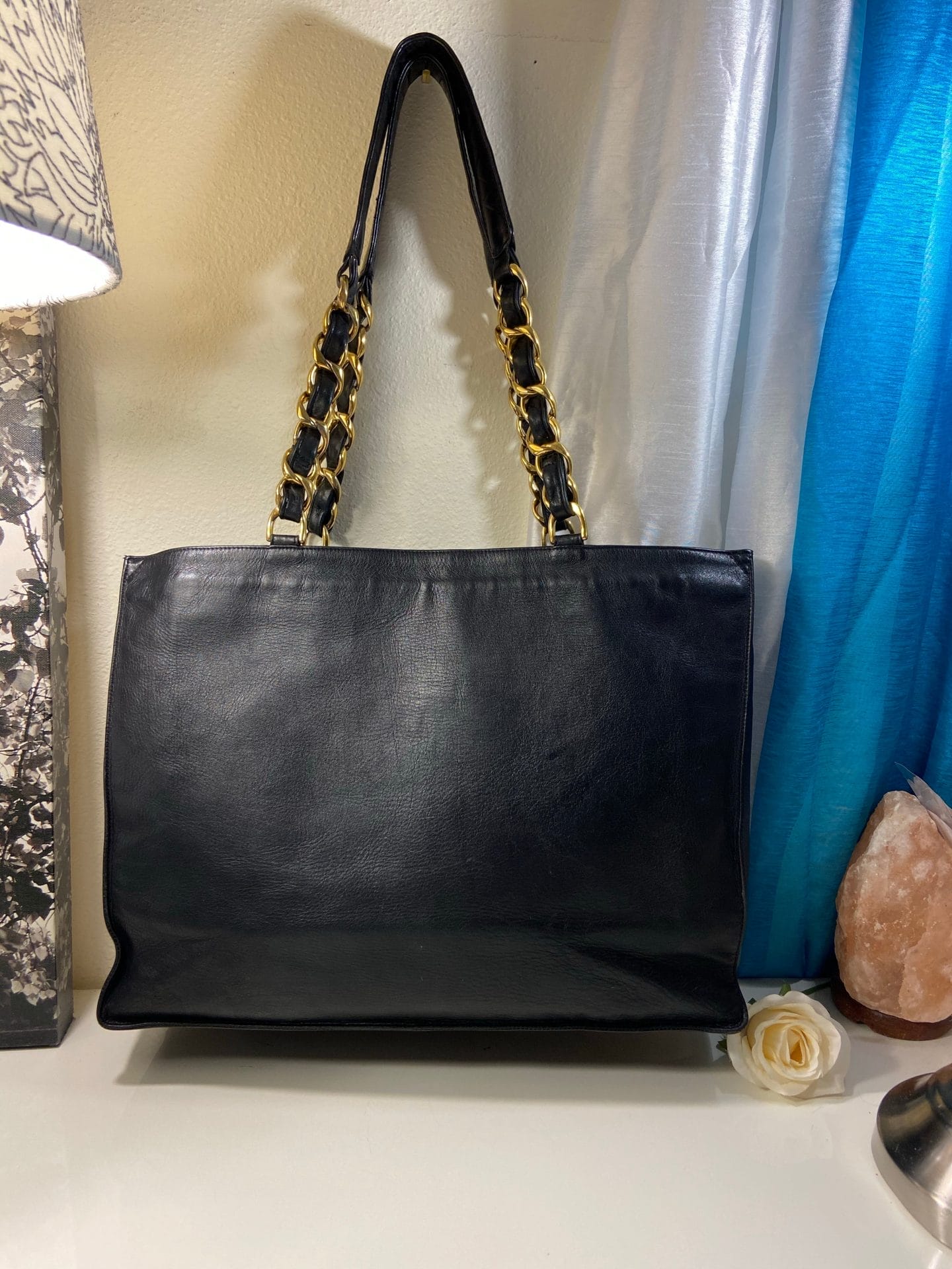 CHANEL XL Gold Hardware GST Tote Black Lambskin Bag