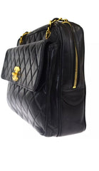 CHANEL Turn Lock Black Lambskin Tote Handbag