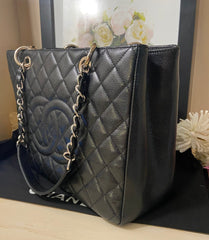 CHANEL GST Black Caviar Silver Hardware Grand Shopper Tote