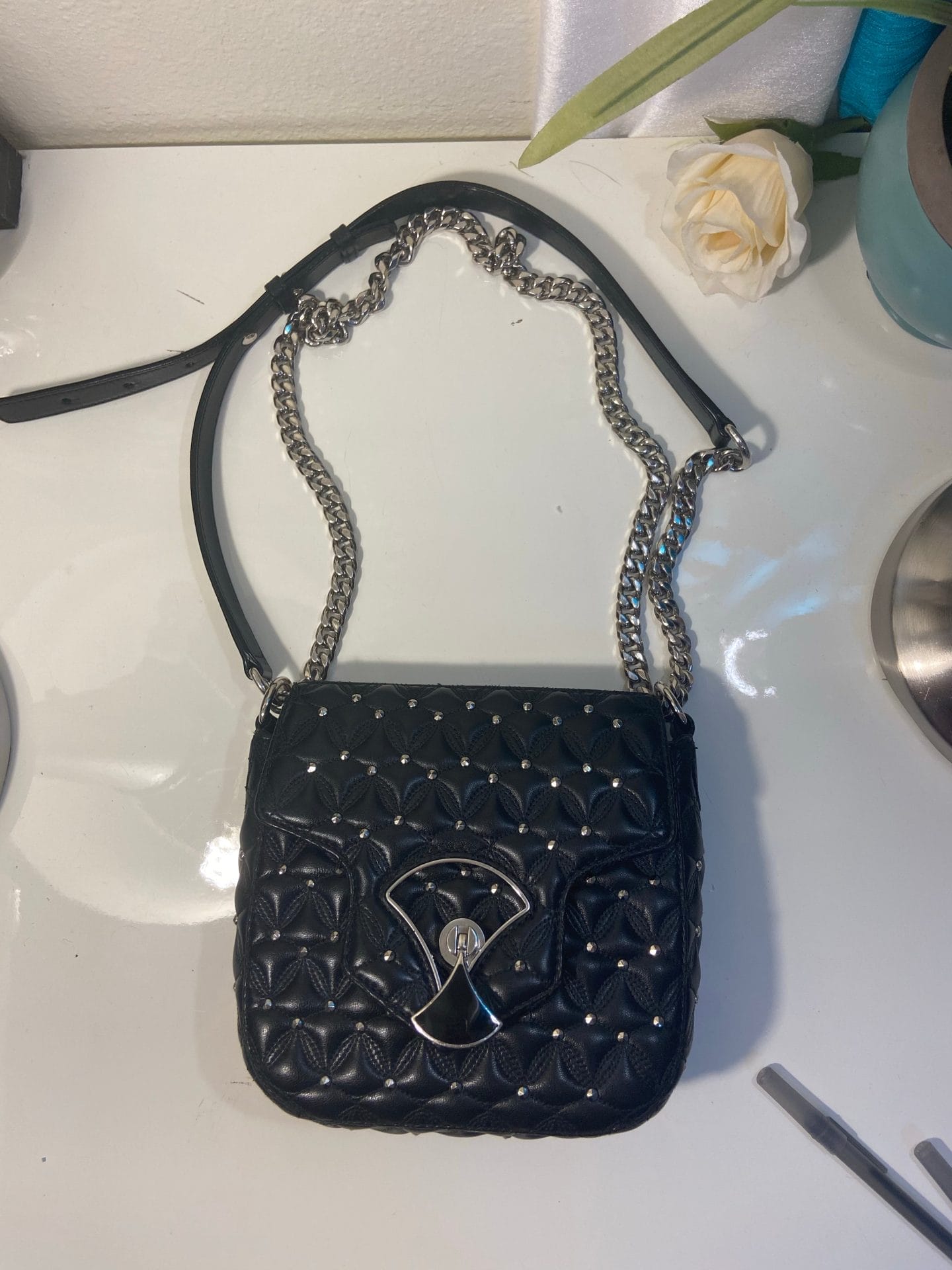 Bvlgari Divaâ€™s Dream Black Quilted w/ Studs Crossbody Handbag