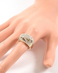 CHANEL Diamond Paved Camelia Domed 18KT Uellow Gold Ring Size  #53/ 6