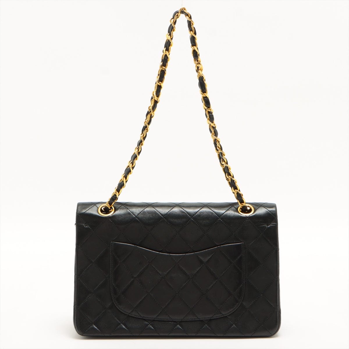 CHANEL Black Lambskin Leather 25cm Double Flap Bag w/ 24KT Gold Hardware