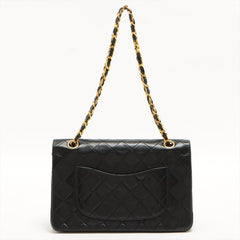 CHANEL Black Lambskin Leather 25cm Double Flap Bag w/ 24KT Gold Hardware