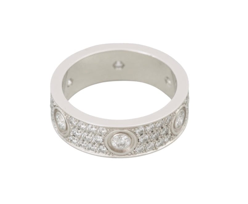 Cartier Full Diamond Paved 18KT White Gold Love Ring Size 58