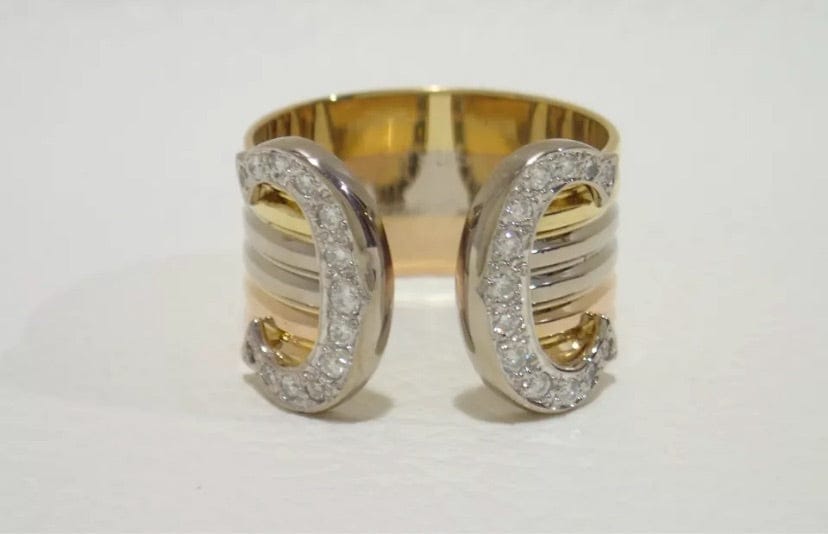Cartier Diamond Double 2C de Trinity 18KT Gold Ring Size 5