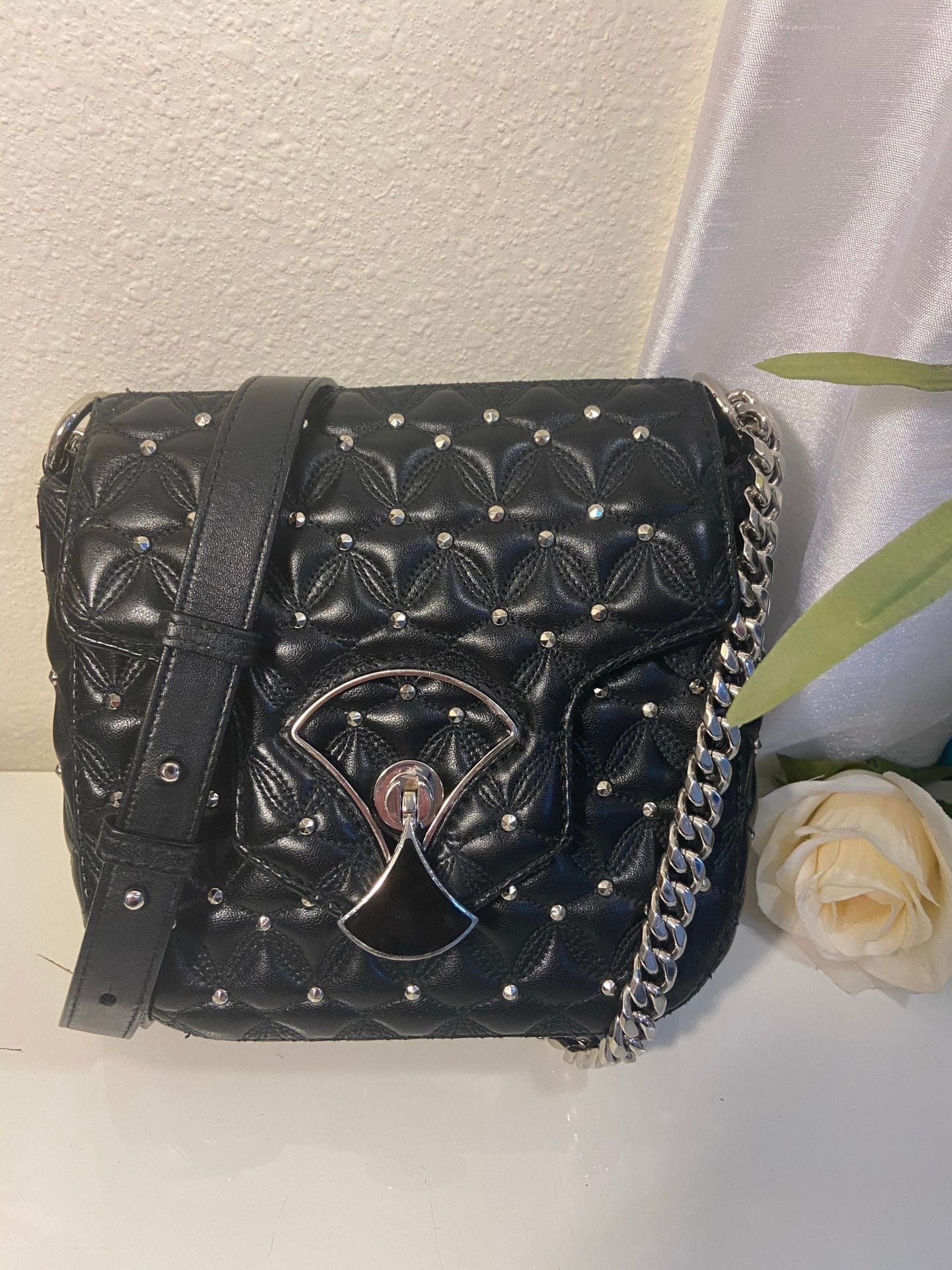 Bvlgari Divaâ€™s Dream Black Quilted w/ Studs Crossbody Handbag