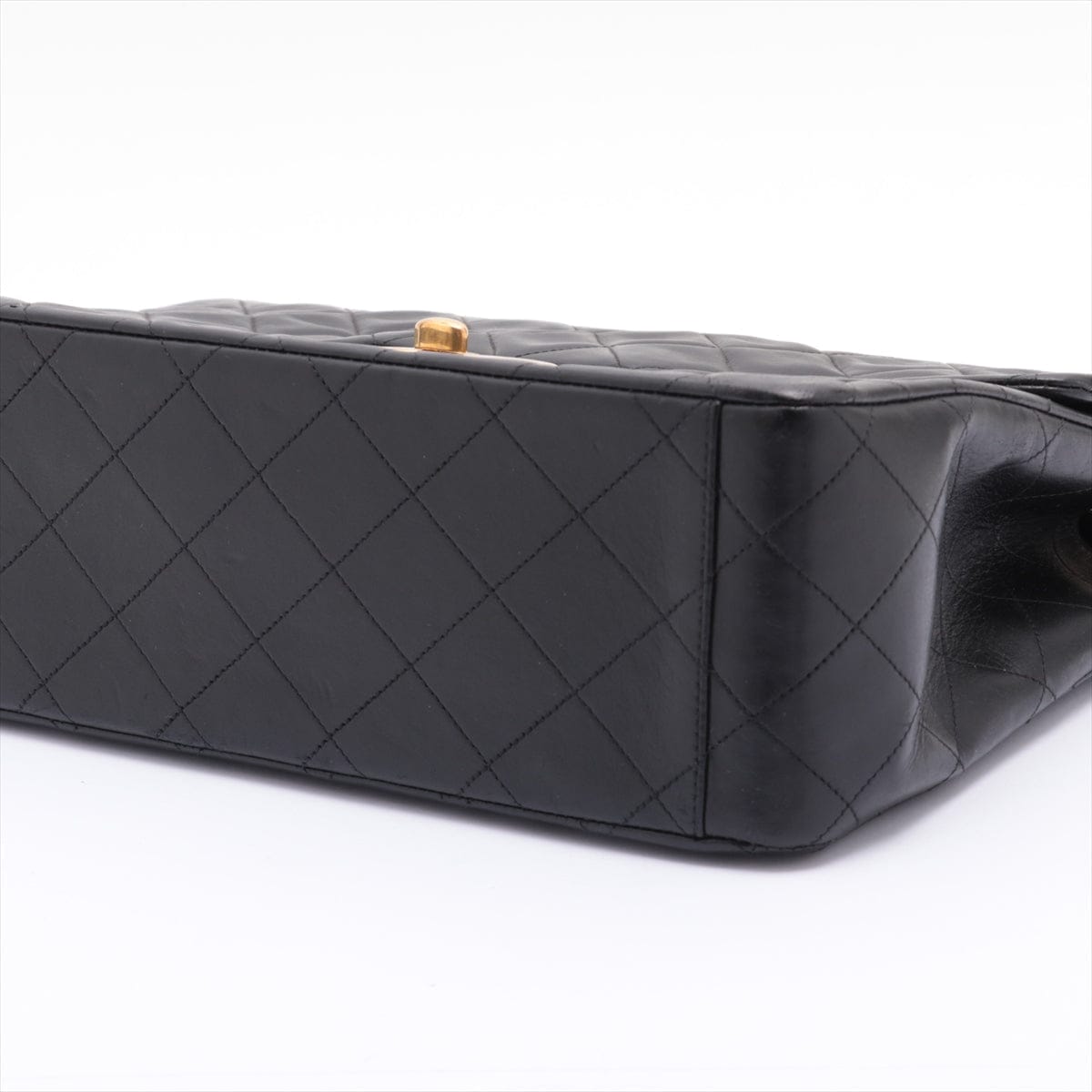 Vintage CHANEL XL Black Lambskin Leather GHW Single Flap Bag