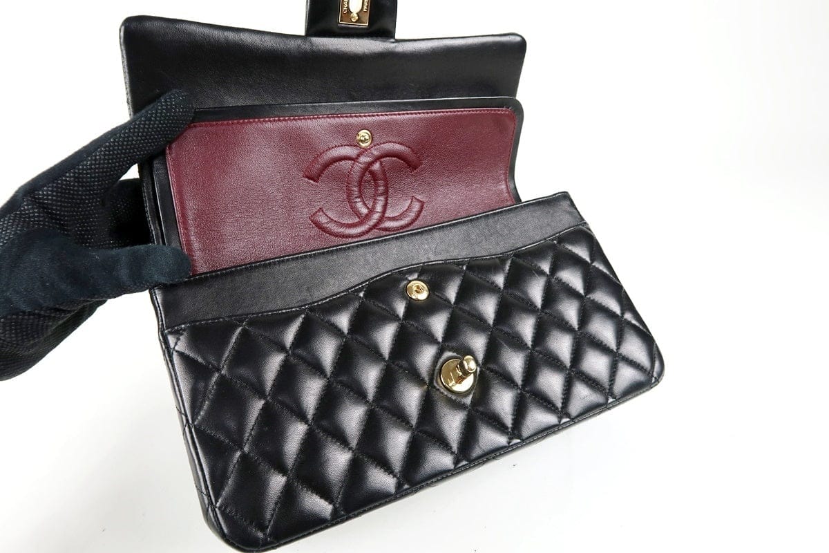 CHANEL Black Lambskin Medium GHW Double Flap Bag