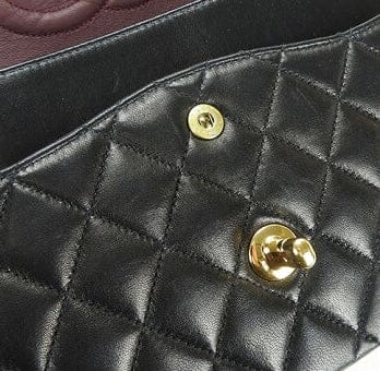 Vintage CHANEL Black Lambskin Gold Hardware Medium Double Flap Bag