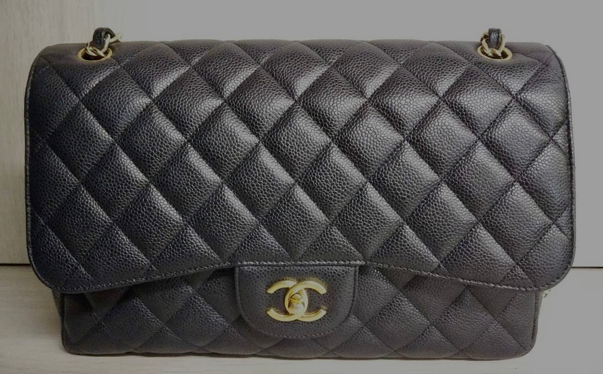 CHANEL Black Caviar Gold Hardware Jumbo 30cm Double Flap Bag