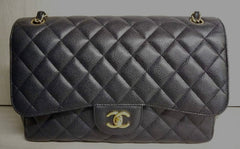 CHANEL Black Caviar Gold Hardware Jumbo 30cm Double Flap Bag