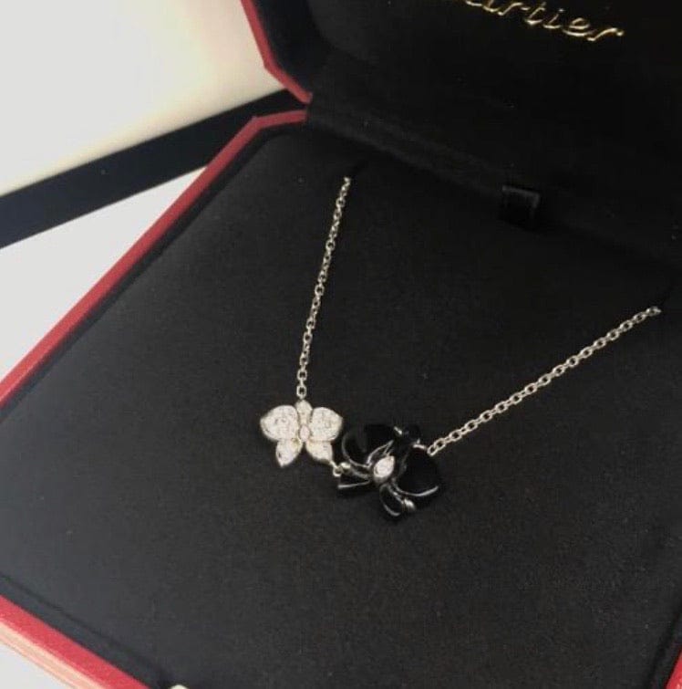 Cartier Caresse Dâ€™Orchidees Diamond & Black Onyx Flower Necklace / Pendant