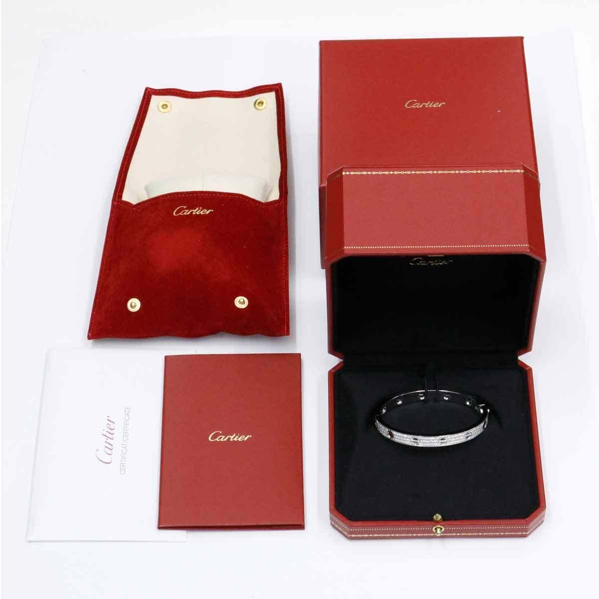 Cartier Diamond Black Ceramic 18KT White Gold Love Bracelet Size 18