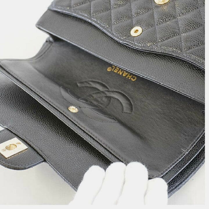 CHANEL Caviar Leather 23cm Small Double Flap Gold Hardware Shoulder Handbag
