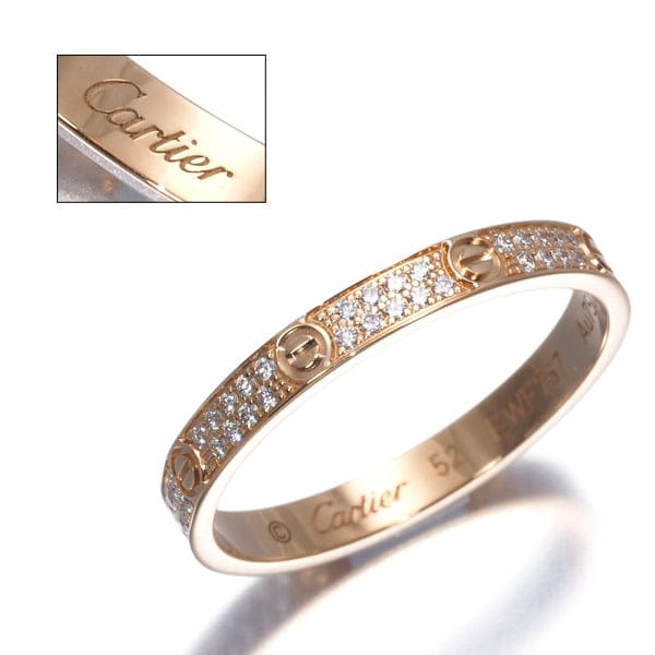 Cartier Small Paved 18KT Rose Gold Love Ring #52/ US 6